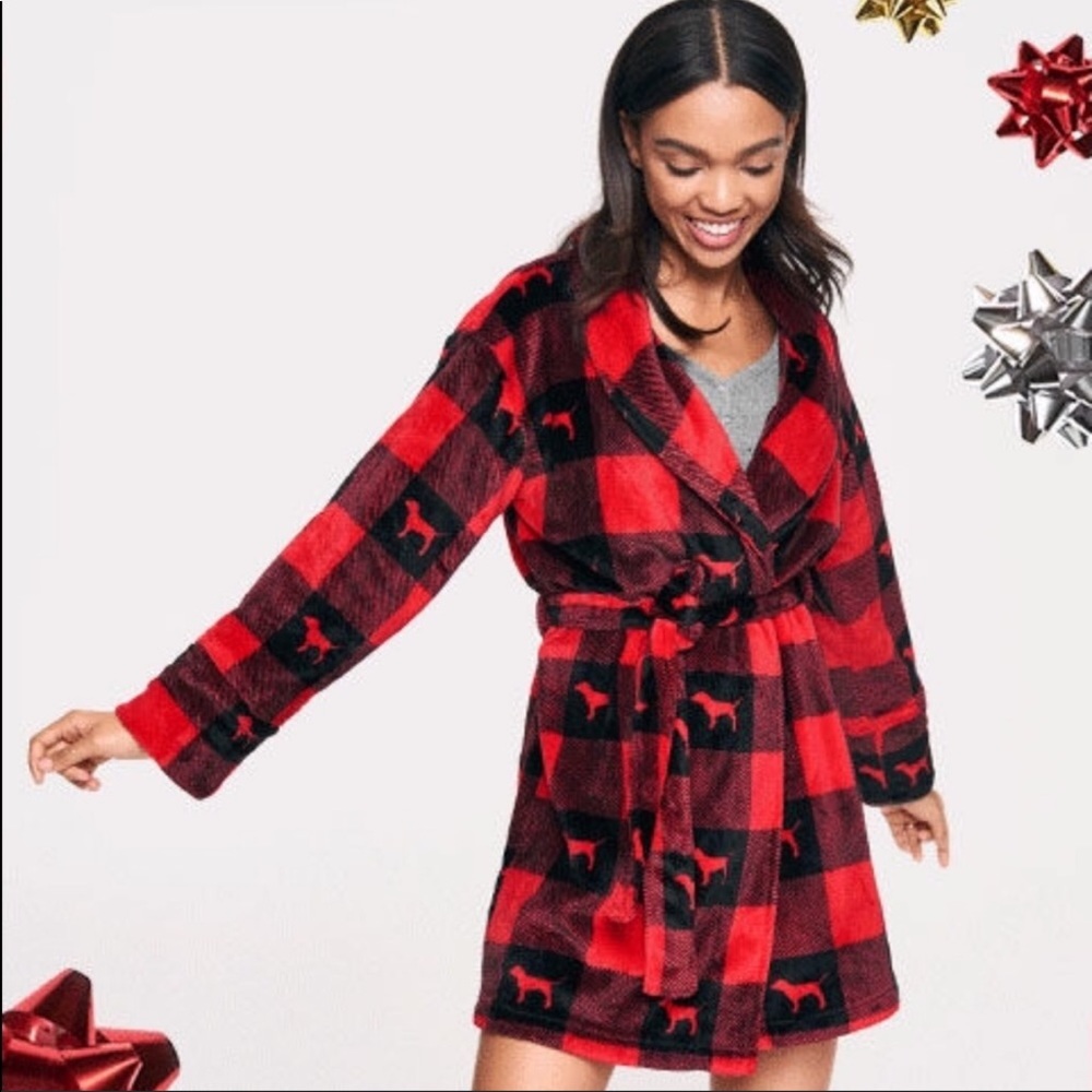 PINK Buffalo Plaid dog print robe 💖